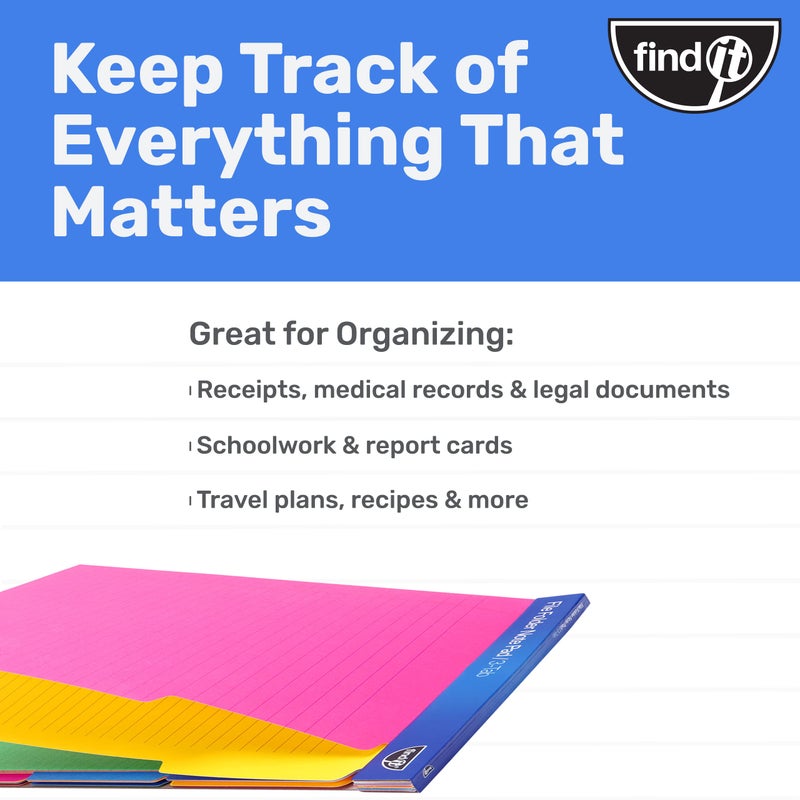 فايند إت Find It File Folder Notepad - حزمة من 12-9.5 × 12.5 بوصة مجلدات منظم للكمبيوتر المحمول لحفظ المستندات وتنظيم الحافظة - ألوان نيون متنوعة - Image 5
